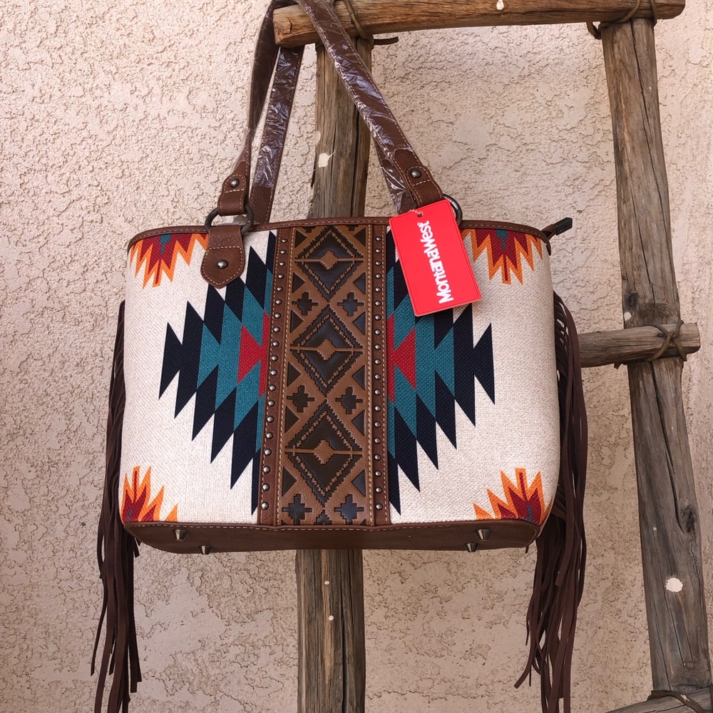 Montana West Brown, Turquoise, Red and Cream Southwest Geometric Tote - NWT